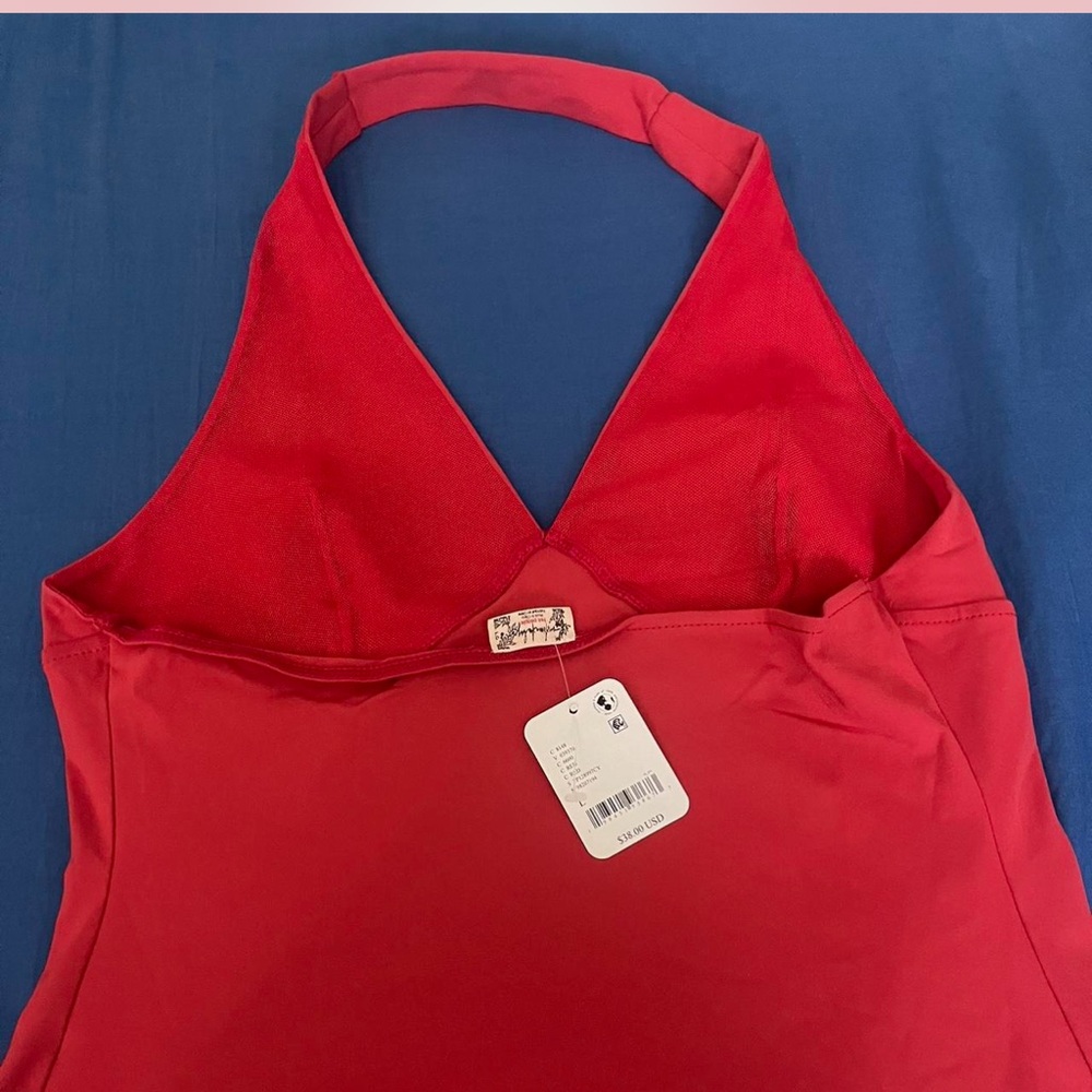 NEW FREE PEOPLE Still Here Halter Cami TOP RED INTIMATELY FP TANK SIZE L - Picture 5 of 6